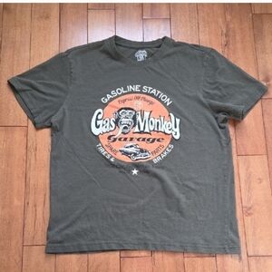 Gas Monkey Men's Olive Green Short Sleeve Graohic Print  T-Shirt Size L